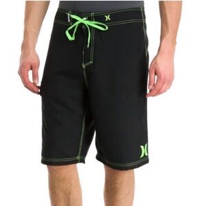 Hurley Black Board Shorts with Neon Green Accents